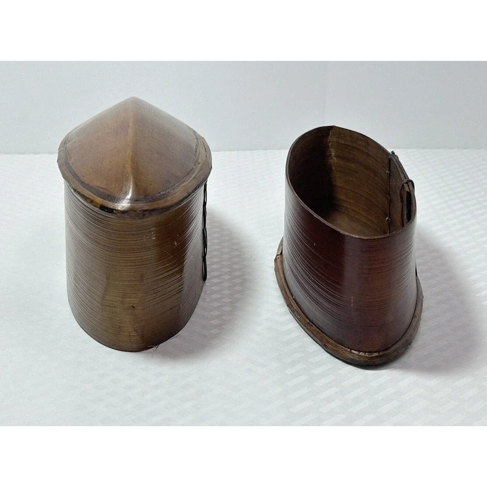 Thai AKHA Hill Tribe Bamboo Mulberry Wood Oval Tobacco‎ Box 4.5”